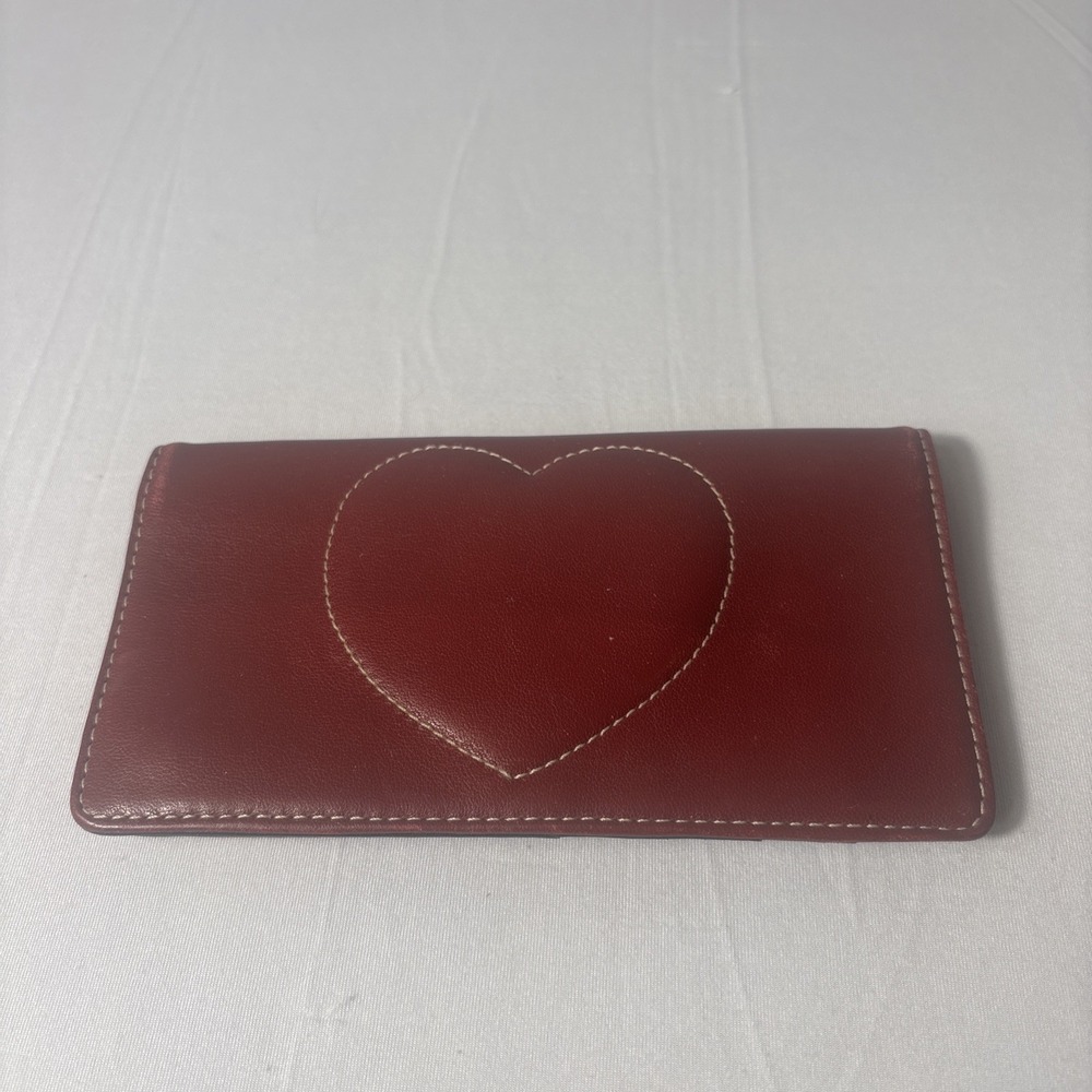 Brighton Checkbook Cover Dark Red Heart Leather Credit Cards ID Slots